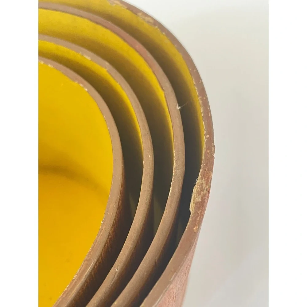 Vintage Nasco Japan Nesting Snack Bowl Set Faux Wood Yellow MCM 4pc